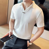 Aidase High-Grade Ice Silk Seamless Adhesive Polo Shirt, High-Elastic V-neck Thin Waffle Short-Sleeved Golf Shirt, T-shirt aidase-shop