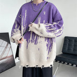 Aidase Purple sweater man Ripped Punk Knitted Sweaters Men Oversized Harajuku Streetwear Sweaters Winter Couples Fashion Knit Pullovers