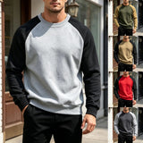 AIDASE  -  Men's Casual Loose Color Patch Shoulder Sleeved Pullover Trendy Round Neck Men's Clothing Tan Sweatshirt Men aidase-shop