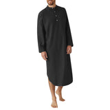 AIDASE  -  Men's Cotton Button-down Sleep Robe Solid Color Stand Neck Long Sleeve Nightgown Fashion Comfortable Home Wear Loose Bathrobe aidase-shop