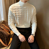 AIDASE  -  Mr. NR Briti Sle  Color f High Collar Knitted Long Sve Wave Pattern Elastic Base irt Sweater for Men Casual aidase-shop