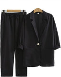 AIDASE  -  Women's Autumn Cotton Linen Suit Set Loose Casual Commuting Outfit Pocket Pants & Jacket Set Breathable Office Daily aidase-shop