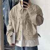 AIDASE  -  Niche Frayed Retro Denim Jacket High Street Workwear Jean Coats for Men Loose Short Casual Outwear Pink Trendy Men's Clothing aidase-shop