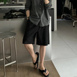 AIDASE  -  Summer Men's Black Solid Color Loose Simple Basic Casual Daily Trendy Knee Length Cotton Linen Shorts Male New Fashion Shorts aidase-shop