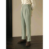 AIDASE  -  Paris Buckle Men's Suit Pants High Waist Slim Fit British Style Vintage Business Casual Straight Leg High Rise Long Trousers aidase-shop