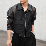 Aidase Fashion Men's Coat Jacket 2024 Trendy Brand European Design Party New Autumn Sexy Mesh See-Through Long Sleeve Zip Top Outerwear aidase-shop