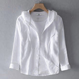 AIDASE  -  Unisex Loose Fit Youth Fashion Cotton Linen Sun Hooded Long Sleeve Solid Color Linen Shirt Trendy Regular Fit Men'S Autumn Shirt aidase-shop
