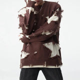 Aidase Mens Autumn Winter Y2k Hole Distressed Fake Two-Piece Sweater Essential Oversize Loose Trendy High Street Retro Knitted Sweater aidase-shop