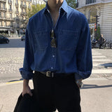 AIDASE  -  Vintage Denim Shirt Loose Fit Long Sleeve Button Up Jean Shirt with Double Chest Pockets Casual Streetwear Tops for Men aidase-shop