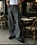 AIDASE  -  Men's Formal Dress Pants Cropped Pants Light Business Fashion Solid Color Front Pleated Drape Twill Daily Straight Suit Pants aidase-shop