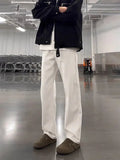 AIDASE  -  White Straight Leg Jeans Men Summer American High Street Vibe Long Pants Elastic Slimming Micro Flare Trousers aidase-shop