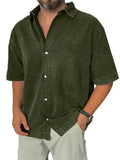 AIDASE  -  Mens Spring Summer Shirt Short Sleeve Loose Solid Retro Casual Holiday Blouse Breathable Lightweight Beach Button Shirt aidase-shop