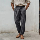 AIDASE  -  Daily Casual Mens Loose Breathable Pants Spring Summer Vintage Drawstring Lace-up Straight Trousers For Men Leisure Pants 5XL aidase-shop