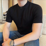 AIDASE  -  Men's 46% Cotton Semi-Turtleneck Tee | Slim Fit Casual Short Sleeve Shirt Stylish Slim-fit Semi-high Neck Breathable T-shirt aidase-shop