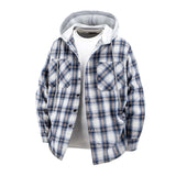 AIDASE  -  Autumn/Winter Men'S Hooded Shirt Retro Loose Plus Size Plaid Shirts Long-Sleeve Coat Button Down Casual Shirt Jackets Pockets aidase-shop