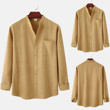 AIDASE  -  Loose Wrinkle-Free Men'S Streetwear Shirt Male Summer Casual Solid Shirt Long Sleeve Stand Shirt Blouse Tops Ropa De Hombre aidase-shop