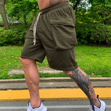 AIDASE  -  Big Mens Cargo Shorts Mens Summer Solid Color Lace Up Pocket Sports Fitness Casual Fashion Shorts Pants Pottery Slipper aidase-shop
