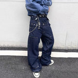 AIDASE  -  High Street Men's Jeans Washing Solid Color Metal Rivets Double Waistband Wide Leg Straight Loose Male Denim Pants 24K5919 aidase-shop