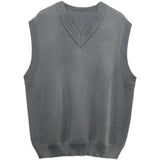 AIDASE  -  Plain Sleeveless Knitted Sweaters for Men Solid Color Man Clothes Waistcoat V Neck Vest White A Thick Winter Korean Autumn Baggy aidase-shop