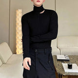 AIDASE  -  Hole High Collar Long-Sleeved T-Shirt For Men Autumn Fashion Slim Solid Color Top Korean Style All-Match Tight Bottoming Shirt aidase-shop