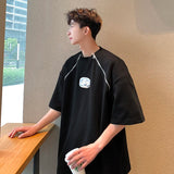 AIDASE  -  American Style Men T-Shirt Padded Shoulder Design Metal Letter Decoration Double Zipper Collar Short Sleeve Tees 21E6164 aidase-shop