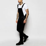 AIDASE  -  Trendy Men's Popular Suspender Solid-color Skinny Denim Jumpsuit, European and American High-street Style Denim Long Pants aidase-shop