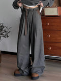 AIDASE  -  Loose Casual Pants Men Women Straight Leg Wide Leg Pants Drapey Long Pants Vintage Plaid Belted Loose Fit Casual Trousers aidase-shop