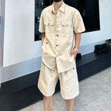 AIDASE  -  Trendy New Male Sets Summer Short Sleeve Single Breasted Denim Shirt Stylish Thin Shorts Men's Two-Piece Tide 21E6403 aidase-shop