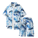AIDASE  -  Men's Tropical Print 2 Piece Hawaiian Outfits Short Sleeve Button Down Shirt Tops and Shorts Set aidase-shop