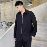 AIDASE  -  Men's Long Sleeves Shirts New Korean Solid Color Trendy Casual Shoulder Pads Zipper Design Male Loose Shirts Spring aidase-shop