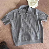 AIDASE  -  Trendy Slim Short Sleeve Knit Mens Polo Shirts Vintage Twist Jacquard Knitted Polo Shirt For Men's Summer Fashion Lapel Pullover
