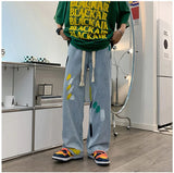 AIDASE  -  Splash Ink Men Baggy Jeans Y2k Denim Trousers Japanese Vintage Doodle Straight Drawstring Jeans Cargo Pants Gothic Streetwear aidase-shop