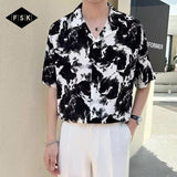 AIDASE  -  Ink Thin Ice Silk Short-sleeved Shirt for Men's Trendy Brand Design High-end and Relaxed aidase-shop
