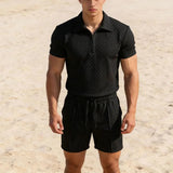 AIDASE  -  Summer Men Sports Polo Suit Short Sleeve Zipper Polo Shirt And Shorts Set Men's Casual Streetwear 2-pie Leisure Sports Sets aidase-shop