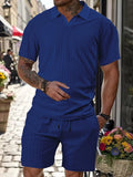 AIDASE  -  Summer New Men's Casual Sportswear Polo Shirt With A Lapel, Men's Short-sleeved Shirt And Shorts, Jacquard Texture Suit aidase-shop