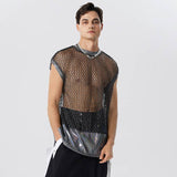 Aidase  Fashion Men Tank Tops Mesh Patchwork Transparent O-neck Sleeveless Casual Vests  Streetwear Sexy Men Clothing 5XL 7 aidase-shop