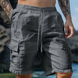 AIDASE  -  cotton and linen tooling shorts, drawstring elastic waist, multi-pocket breathable five-point casual pants aidase-shop