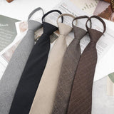 AIDASE  -  8cm British Style Casual Brown Khaki Plaid Clip Ties For Men Adult Polyester Wool Solid Gray Necktie Business Free Knot Lazy Tie aidase-shop