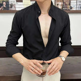 AIDASE  -  Summer Darkwear Stripe Stand Up Collar Elastic Korea Fashion Long Sleeve Casual Male Tops Loose