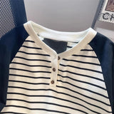 AIDASE  -  American Retro Black White Striped Contrast Sweatshirt Women Chic Hong Kong Style Spring Autumn Vintage Raglan Long-sleeved Top aidase-shop