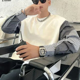 Aidase Spring and Autumn Boyfriend New Patchwork Pullover O-Neck Striped Fashion Loose Minimalist Casual Long Sleeved Sweatshirts