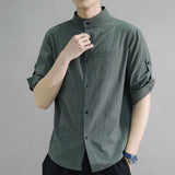 Aidase 2024 New Korean Summer Men Fashion Trendy Cotton Linen Five-Point Sleeve Shirt Casual Loose Solid Color Thin Breathable Top 3Xl