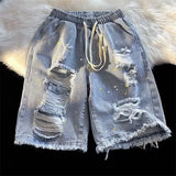AIDASE  -  Men's New Style Loose Street Hip-hop Paint Point Five-point Ripped Denim Shorts aidase-shop