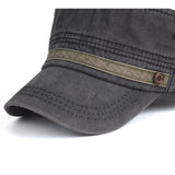 AIDASE  -  Washed Cotton Cap Men Casual Unique Design Military Caps Vintage Flat Top Hat Adjustable Four Seasons aidase-shop