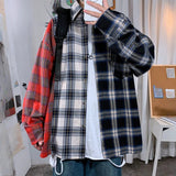 AIDASE  -  Men's Checkered Long Sleeved Shirt Contrasting Color Splicing Design Thin Shirt Jacket American Retro Male Top aidase-shop