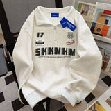 47.62Aidase American Hip-hop Men and Women Trendy Personalized Letter Printed Zipper Polo Shirt Autumn and Winter Couple Loose Casual Top aidase-shop