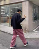 AIDASE  -  High Waist Straight Leg Raspberry Pink Denim Jeans Men Summer New Loose Wide Leg Floor-Length Pants Clean Washed Effect aidase-shop