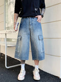AIDASE  -  Men Retro American Style Washed Denim 3/4 Pants Loose Multi-Pocket Wide Leg Thin Casual Streetwear Summer Fashion Short Jeans aidase-shop