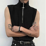 AIDASE  -  Summer Darkwear Niche Design Trendy Zipper Shoulder Padded Vest Sleeveless 2024 Solid Color Sleeveless Male Tops 24E1260 aidase-shop