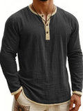 AIDASE  -  Men's Digital Printing Two-Tone Henley Shirt 3-Button Casual Long Sleeve Top Spring Summer Soft Breathable Crew Neck Pullover aidase-shop
